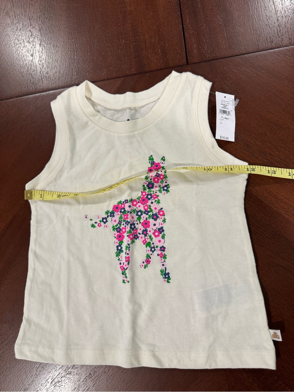 GAP Cream Tank Top with Pink & Green Floral Deer